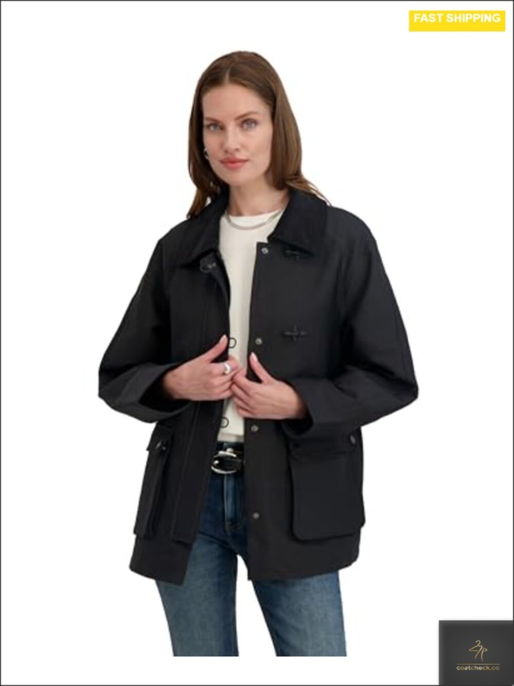Cotton Blend Barn Jacket for Women Snap Closure Fully Lined Cargo Pockets